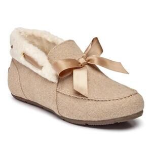 Vionic slippers womens 6.5 beige tan shirley bow loungewear cabin cozy winter